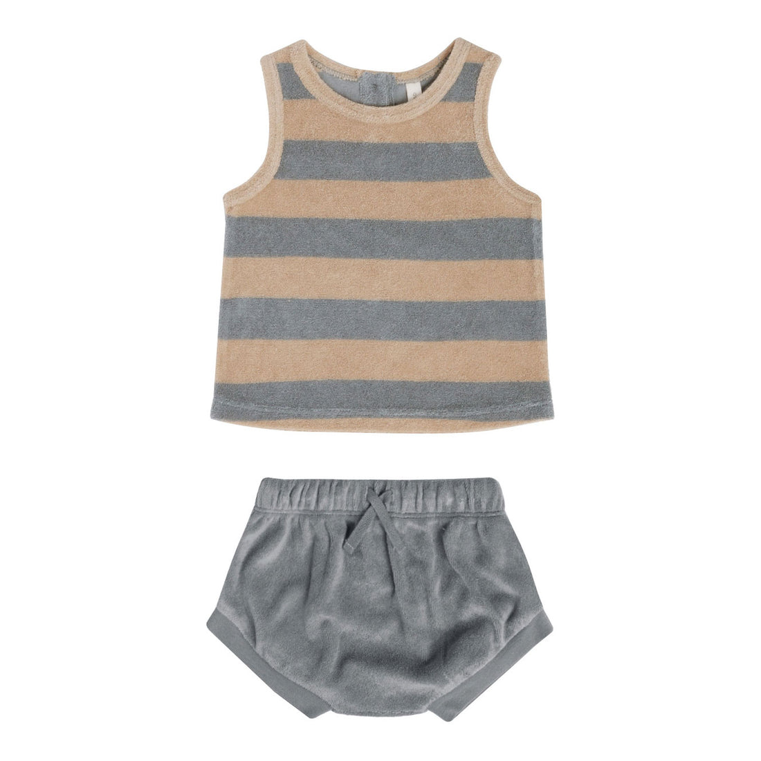 Quincy Mae Terry Tank Set | Ocean + Latte Stripe