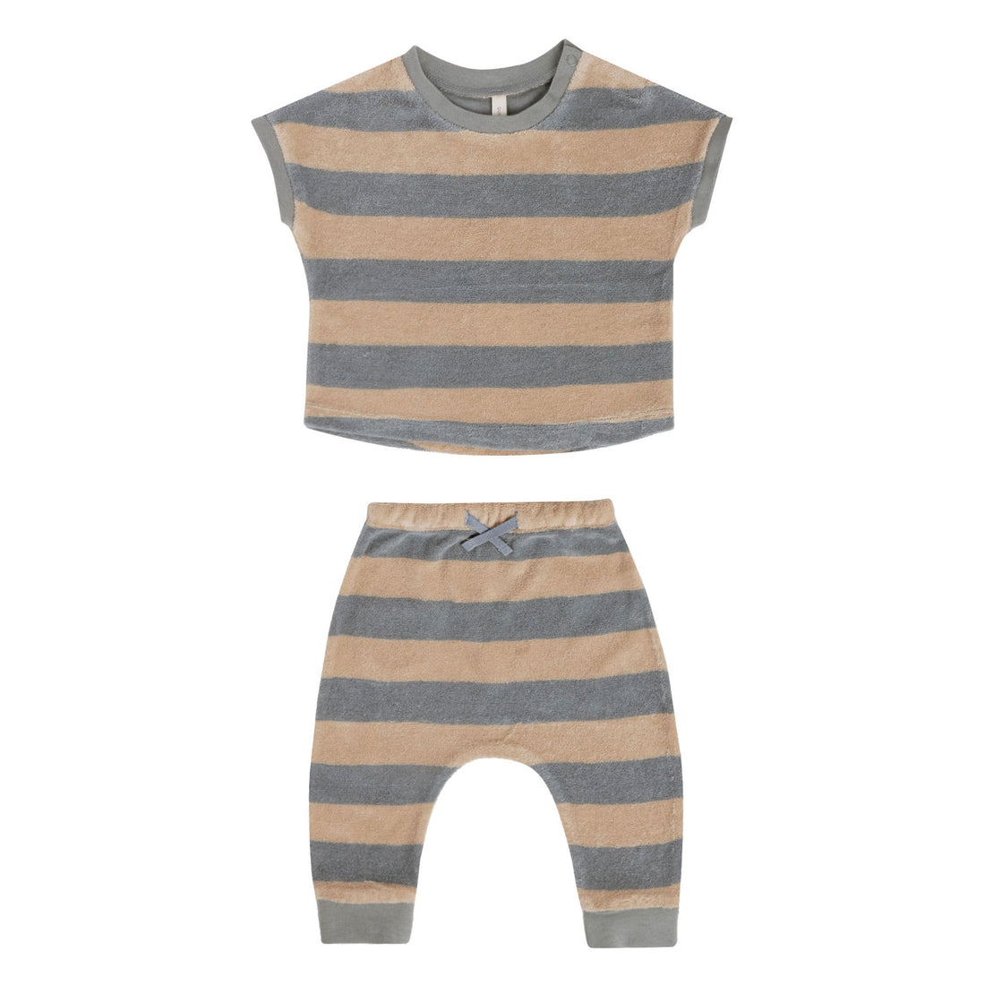 Quincy Mae Terry Tee Set | Ocean + Latte Stripe