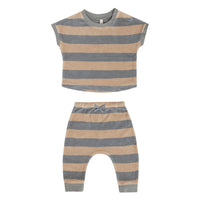 Quincy Mae Terry Tee Set | Ocean + Latte Stripe