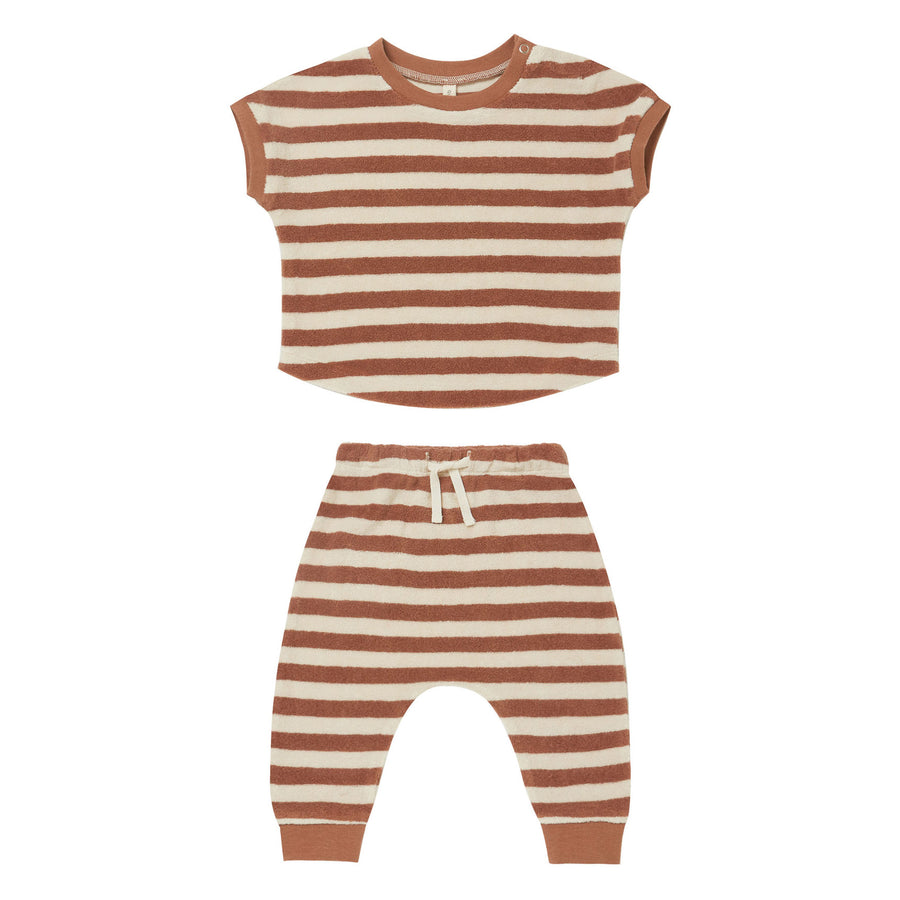 Quincy Mae Terry Tee + Pant Set | Amber-Stripe