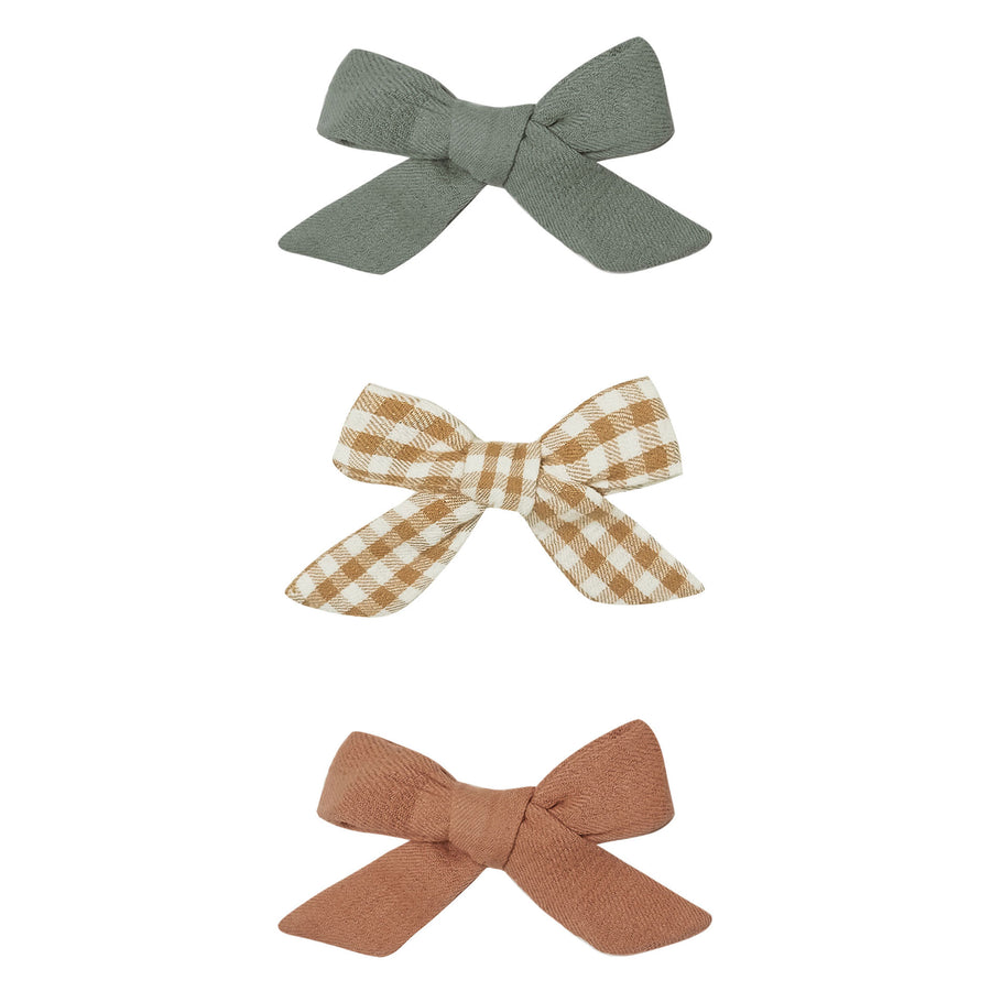 Quincy Mae Bow W. Clip, Set Of 3-Basil, Honey, Clay