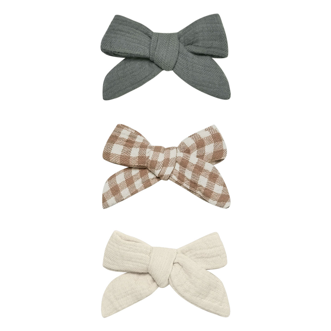 Quincy Mae Bow W. Clip, Set Of 3 | Dusk, Cocoa Gingham, Natural