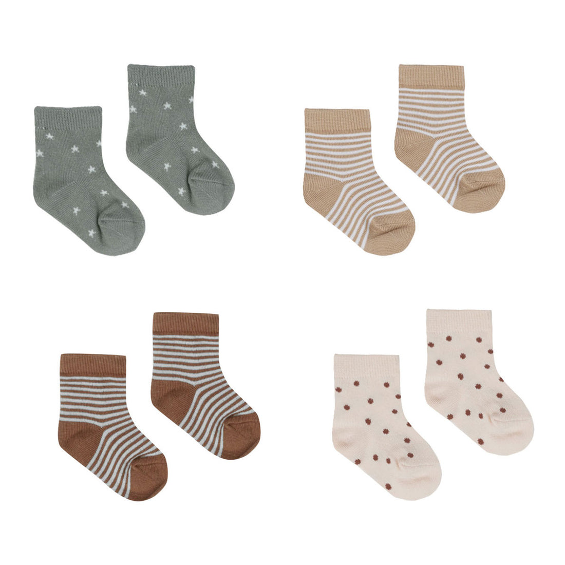 Quincy Mae Latte Stripe, Stars, Dots, Sienna+Sky Stripe Printed Socks, Set Of 4