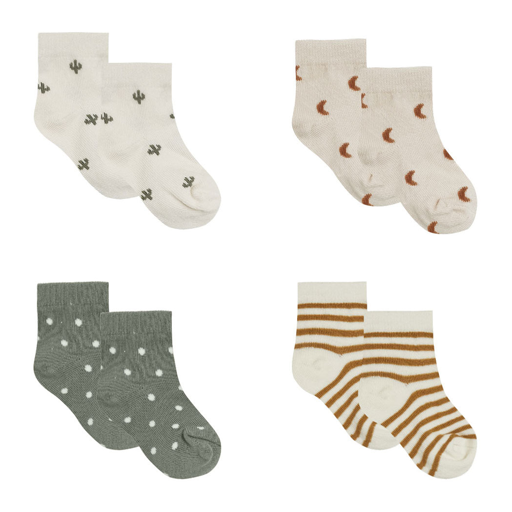 Quincy Mae Printed Sock Set- Walnut, Ivory, Natural, Basil