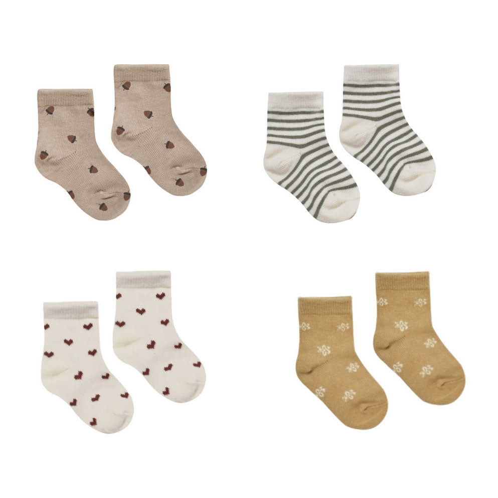 Quincy Mae Printed Socks Set | Fern Stripe, Acorns, Hearts, Daisy