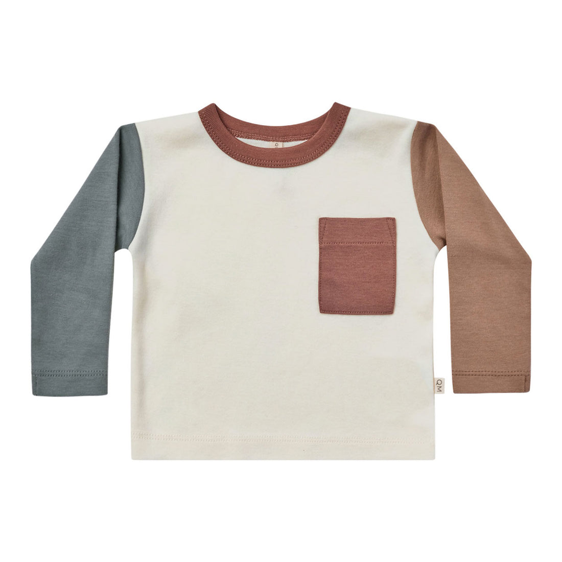 Quincy Mae Long Sleeve Pocket Tee | Ivory Colorblock