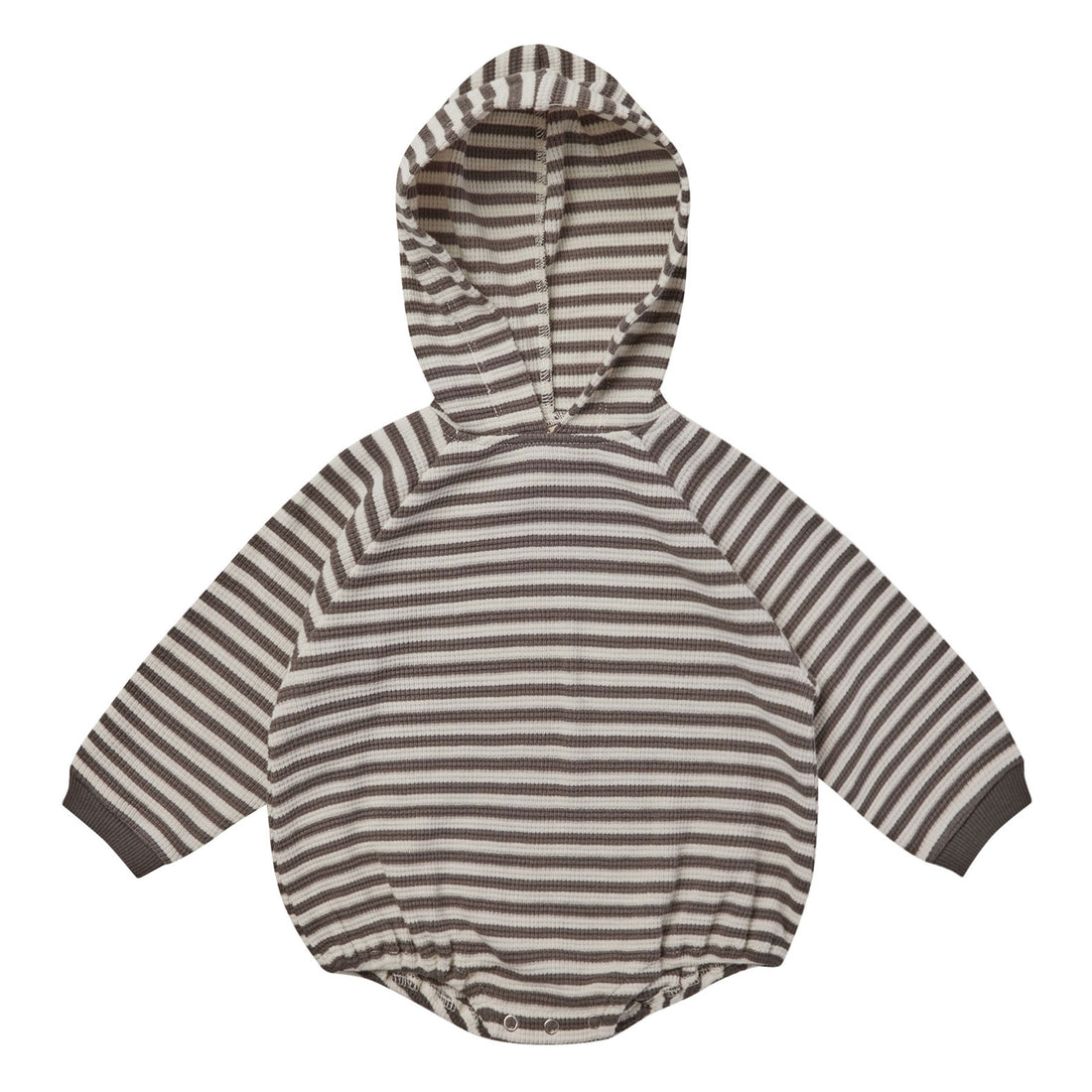 Quincy Mae Waffle Hooded Bubble Romper | Charcoal Stripe