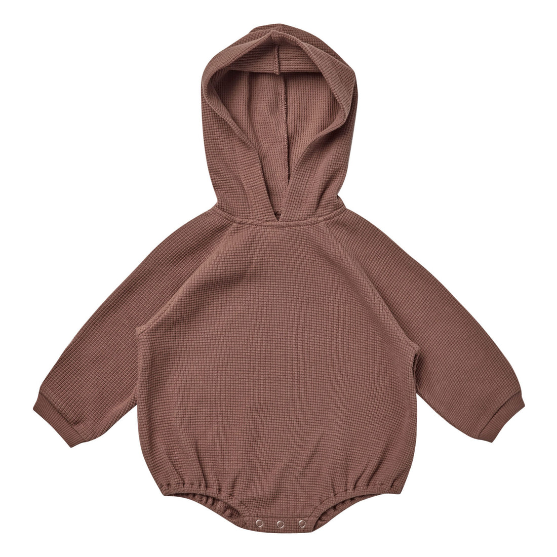 Quincy Mae Waffle Hooded Bubble Romper | Pecan