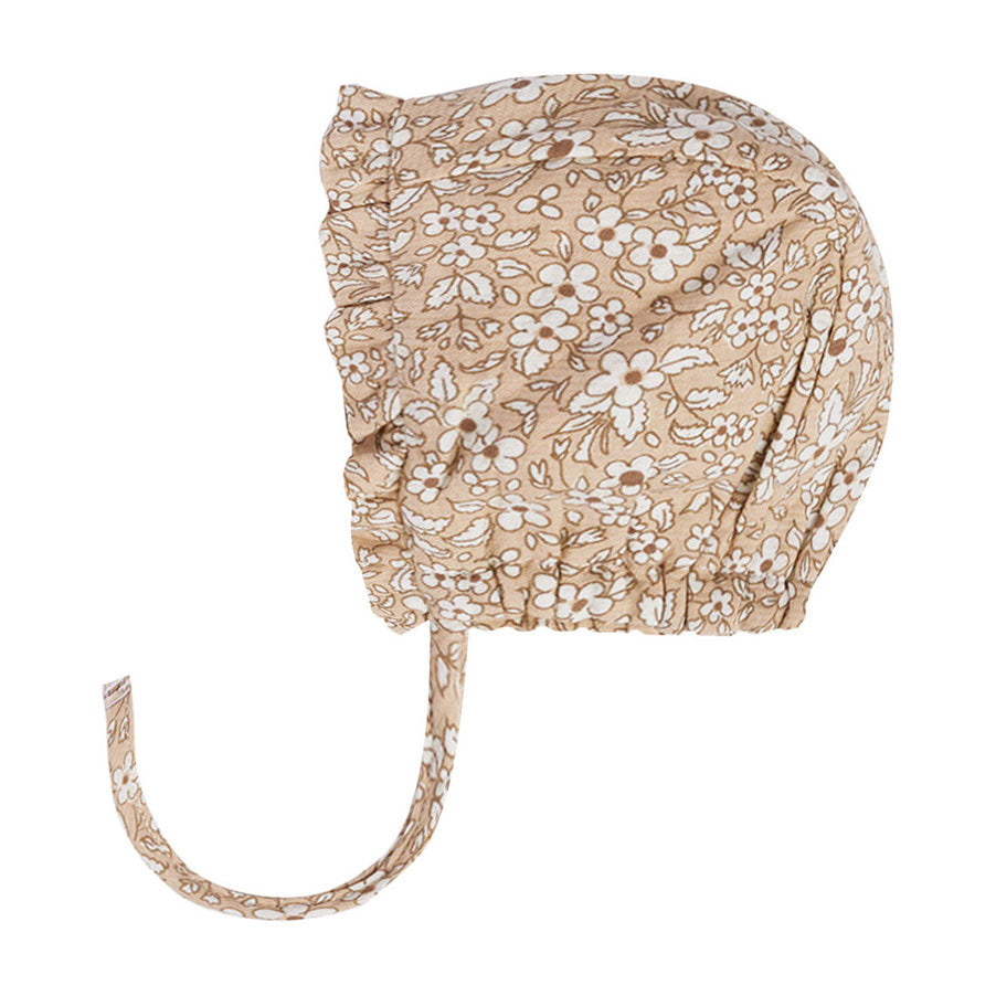 Quincy Mae Apricot Floral Woven Ruffle Bonnet