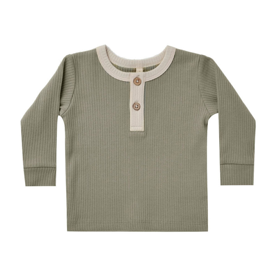 Quincy Mae Ribbed Long Sleeve Henley | Fern