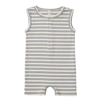 Quincy Mae Ribbed Henley Romper | Ocean Stripe