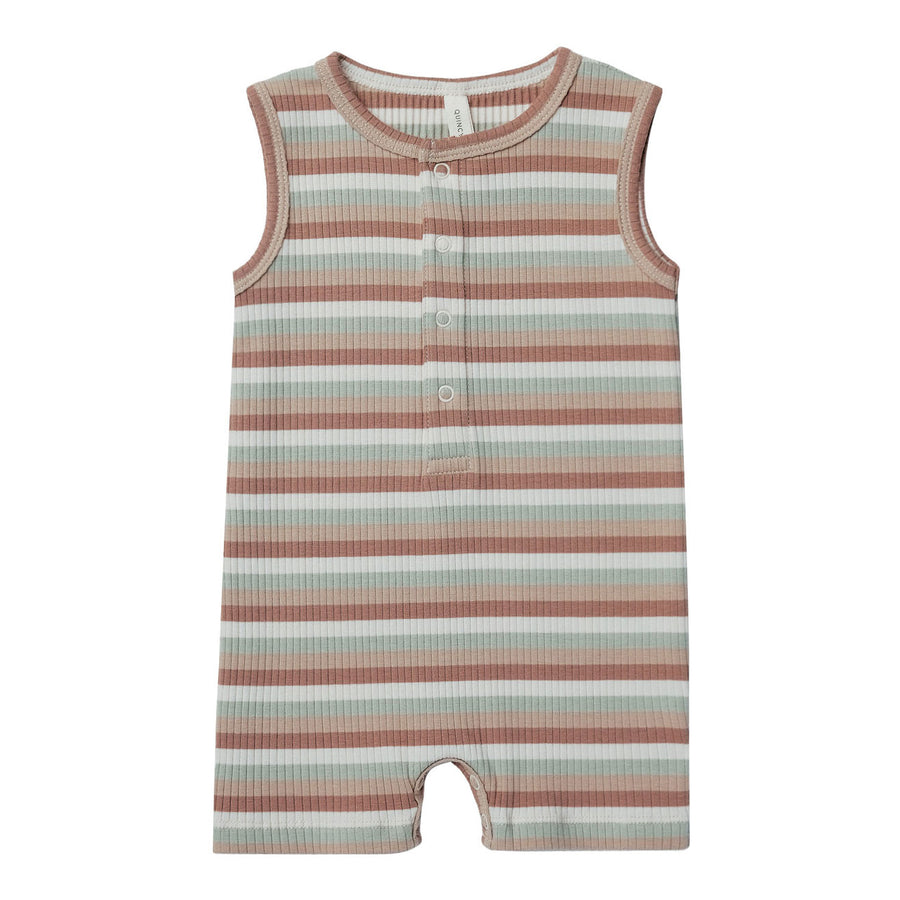 Quincy Mae Ribbed Henley Romper | Summer Stripe