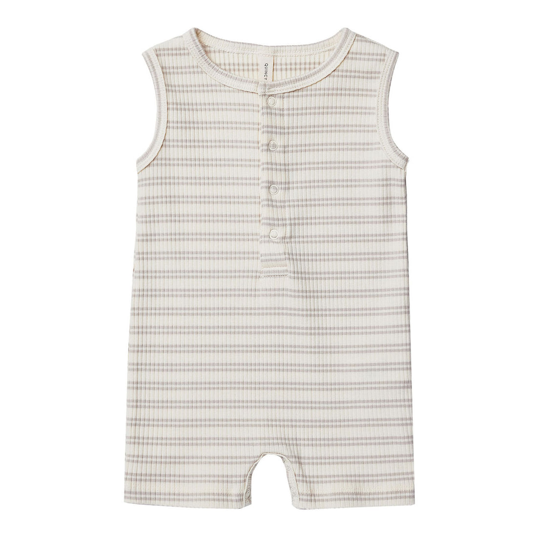 Quincy Mae Ribbed Henley Romper | Silver Stripe