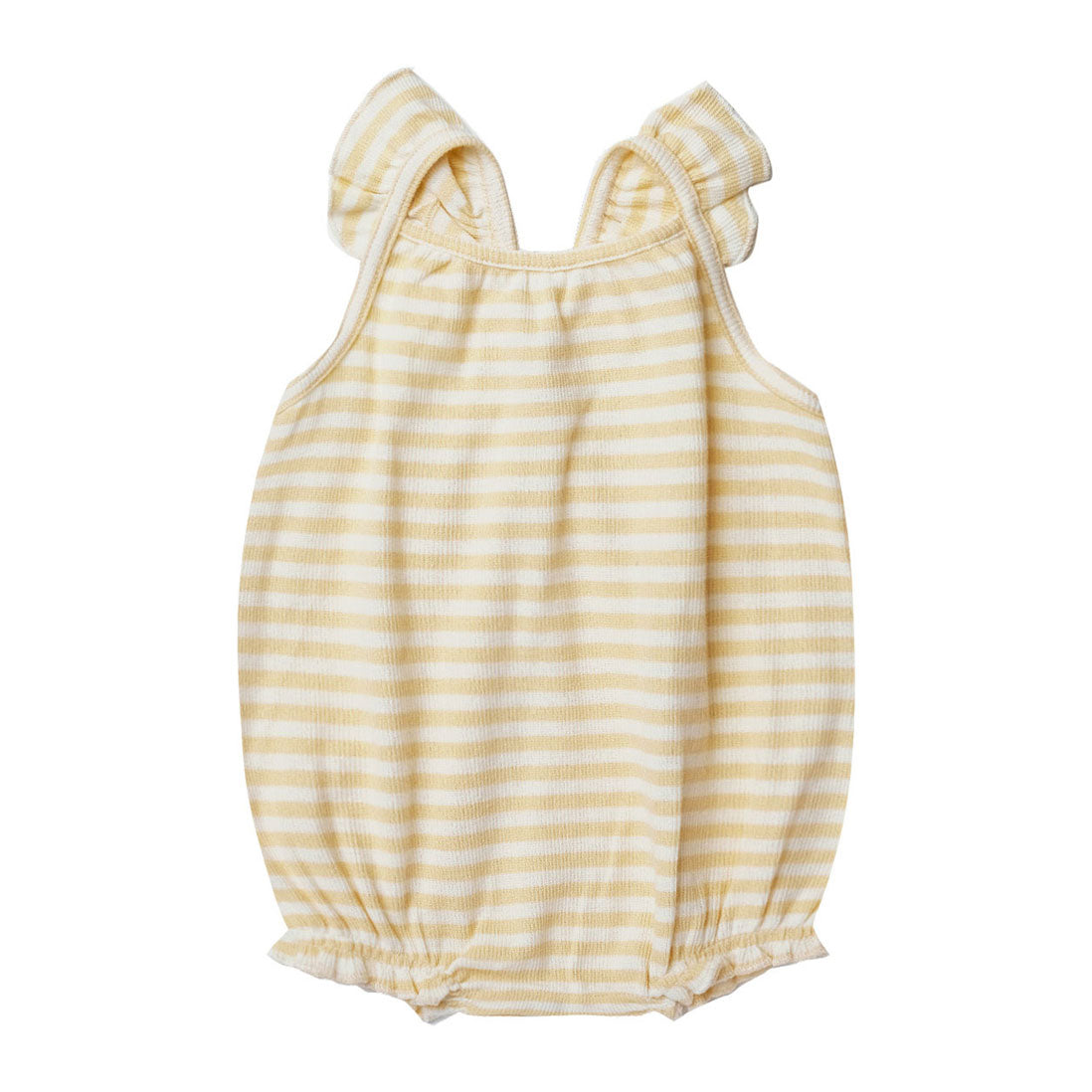 Quincy Mae Yellow Stripe Ribbed Ruffle Romper