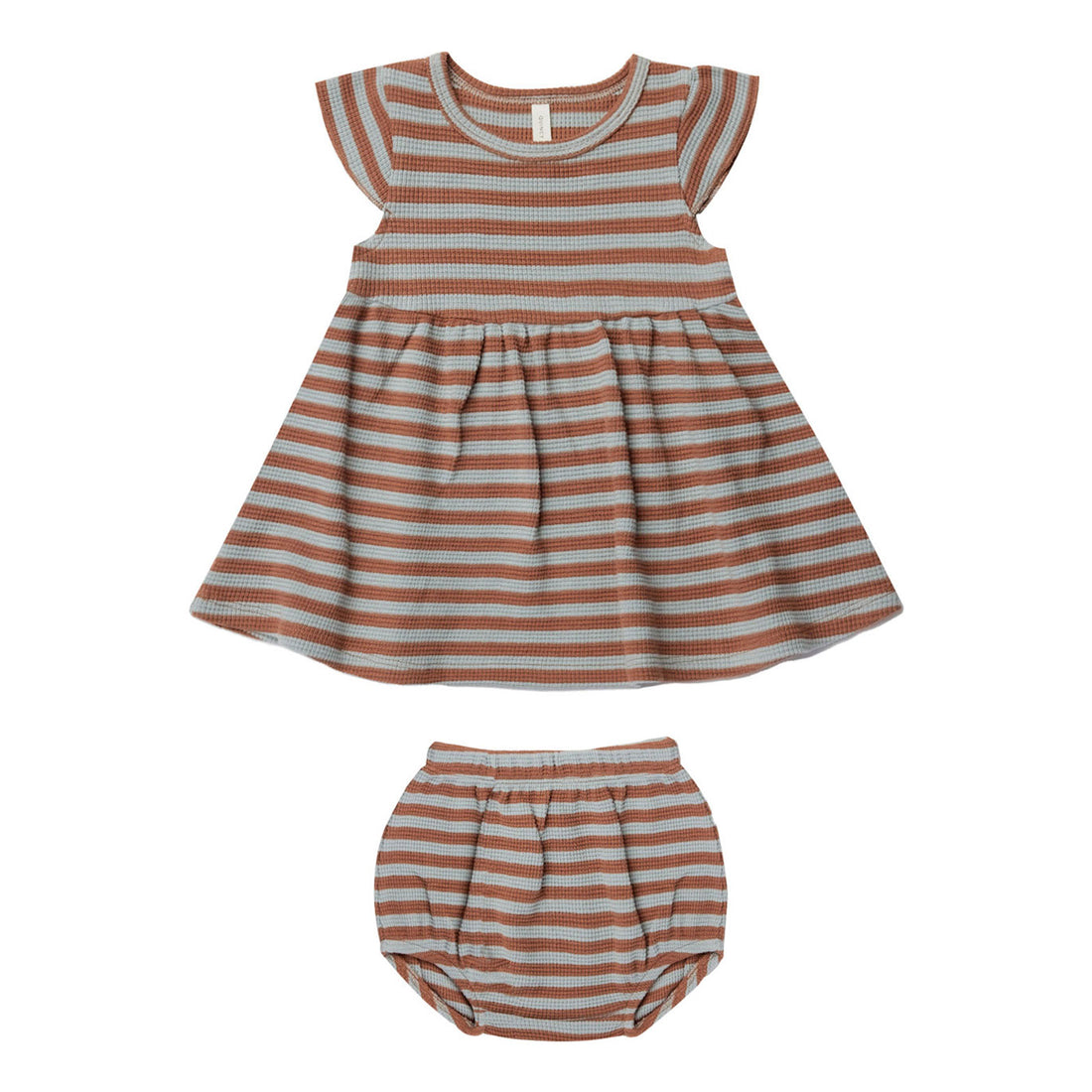 Quincy Mae Sienna + Sky Stripe Waffle Flutter Sleeve Dress