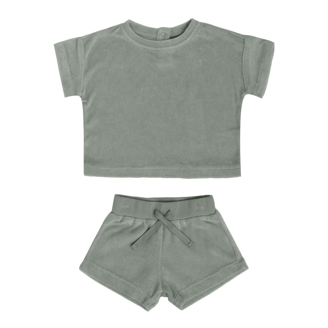 Quincy Mae Sea Green Terry Tee & Shorts Set