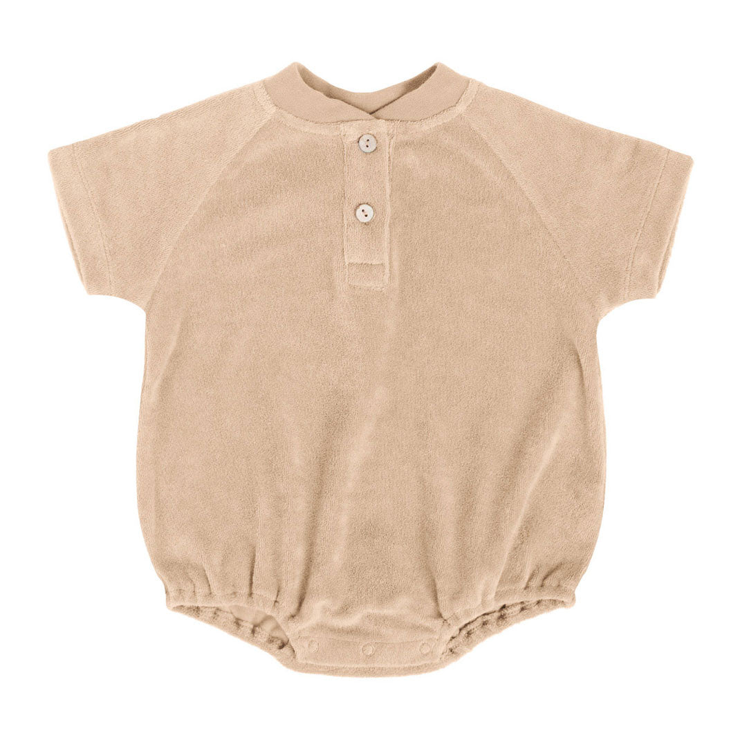 Quincy Mae Apricot Terry Henley Romper