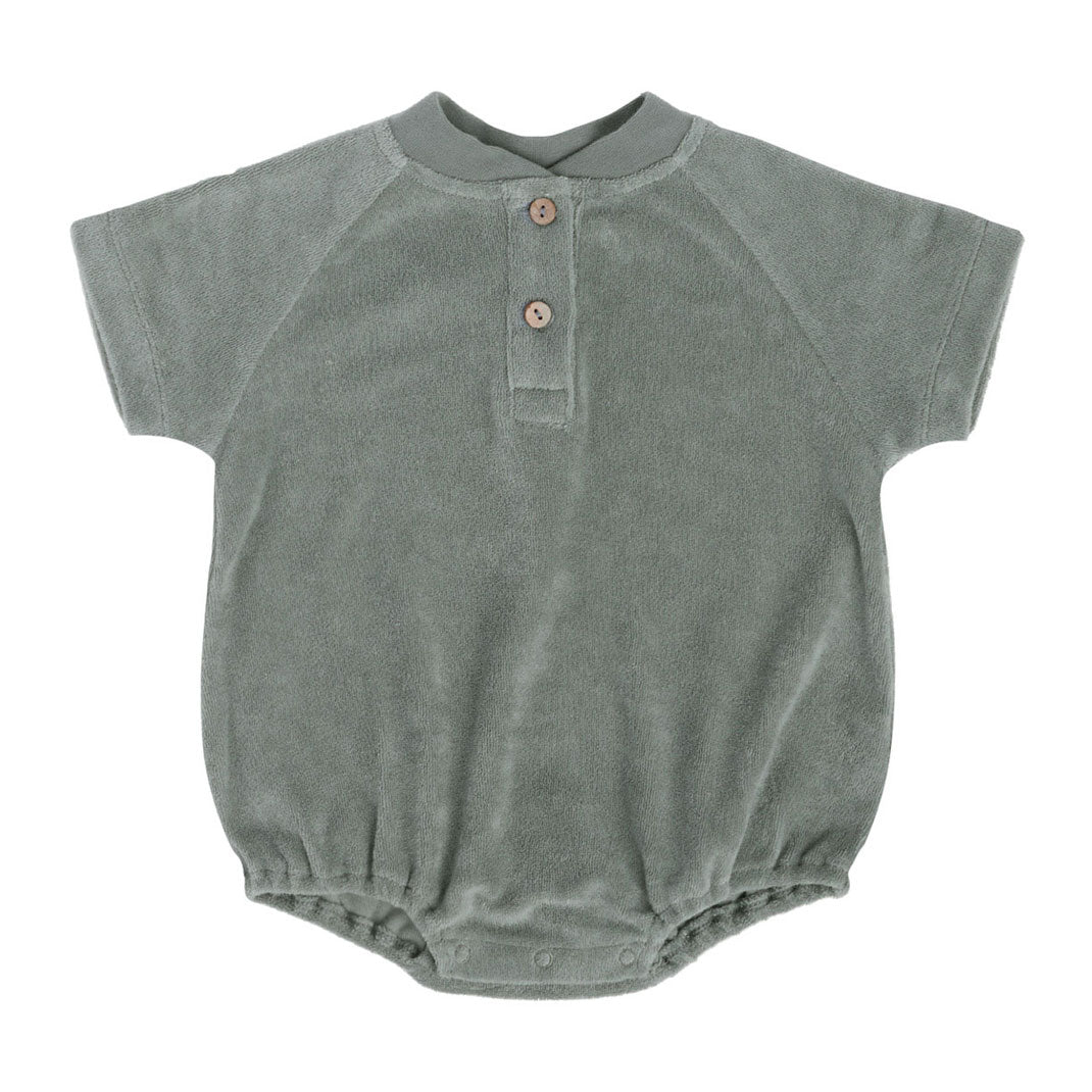 Quincy Mae Sea Green Terry Henley Romper