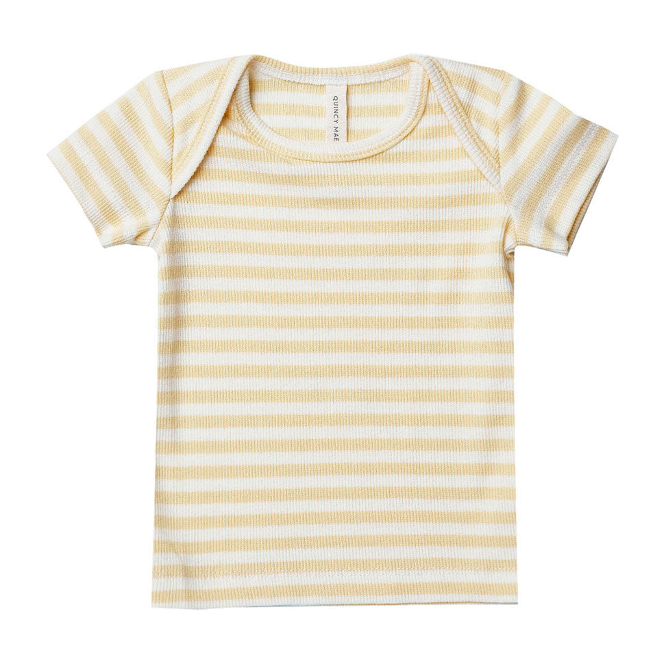 Quincy Mae Yellow Stripe Ribbed Short Sleeve Tee