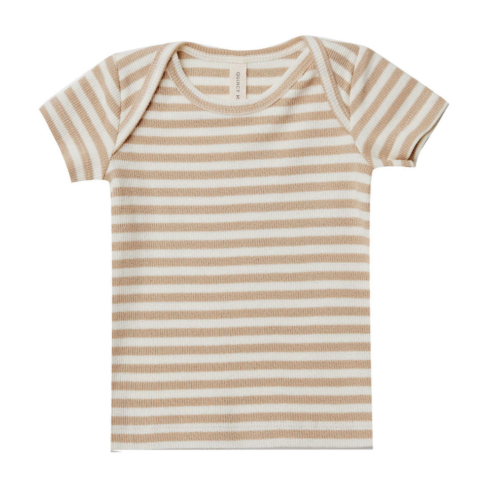 Quincy Mae Latte Stripe Ribbed Short Sleeve Tee