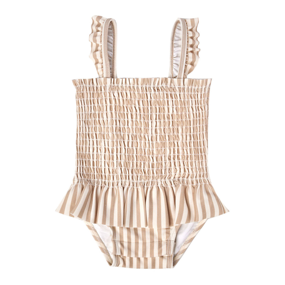 Quincy Mae Latte Stripe Smocked One-Piece Swimsuit
