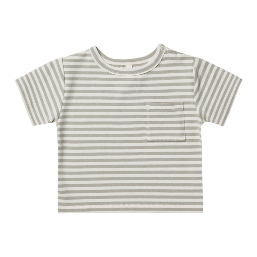 Quincy Mae Boxy Pocket Tee | Pistachio Stripe