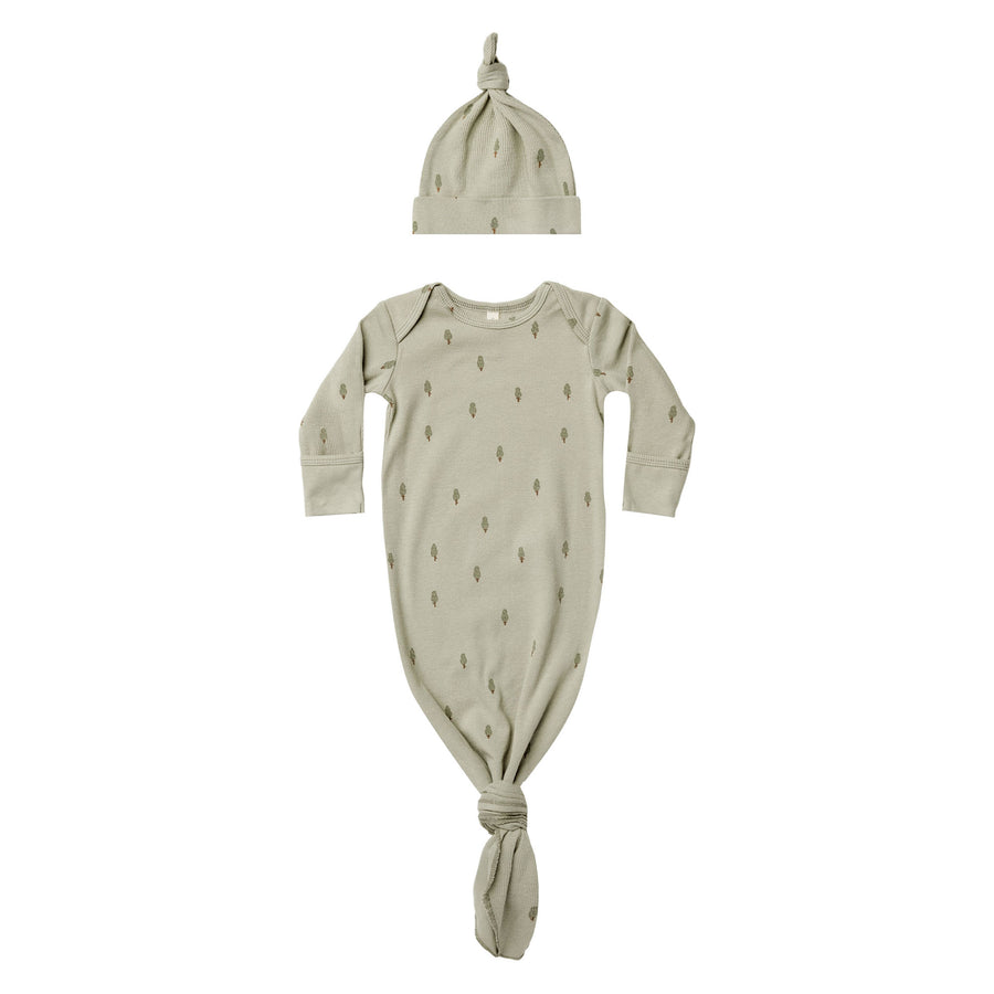 Quincy Mae Knotted Baby Gown & Hat Set | Trees