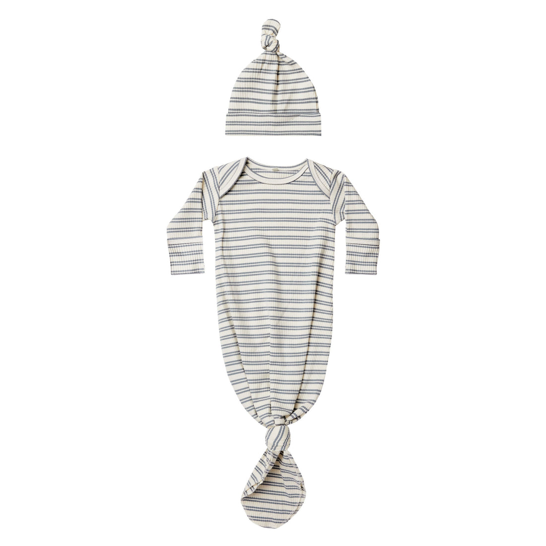 Quincy Mae Knotted Baby Gown & Hat Set | Ocean Stripe
