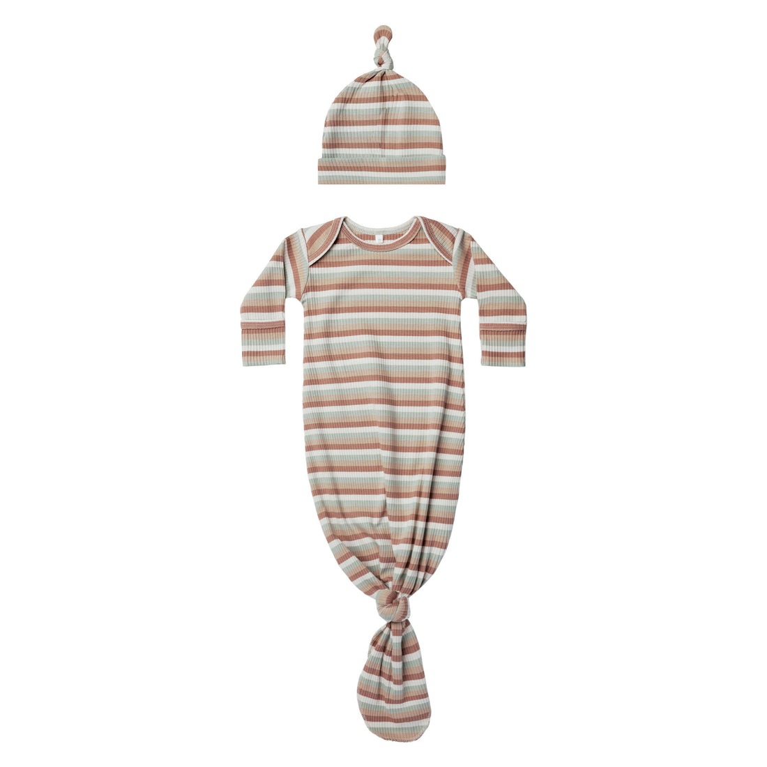 Quincy Mae Knotted Baby Gown & Hat Set | Summer Stripe