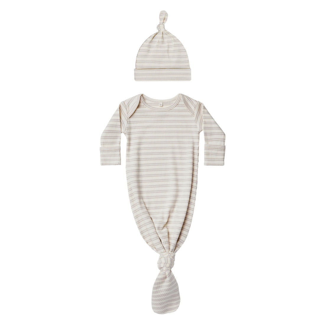 Quincy Mae Knotted Baby Gown & Hat Set | Silver Stripe