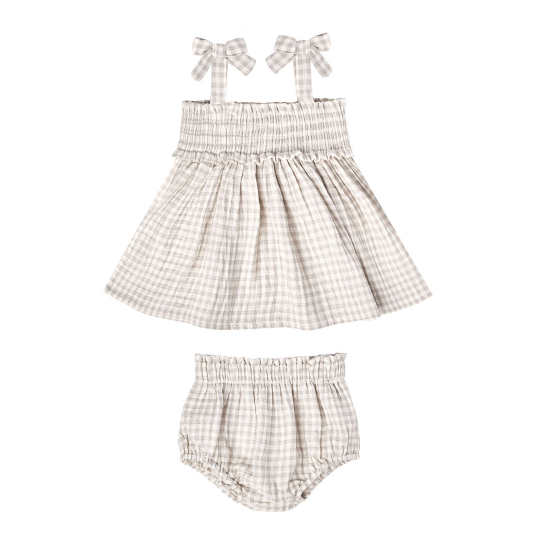 Quincy Mae Mae Smocked Top + Bloomer Set | Silver Gingham