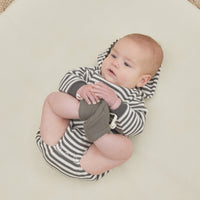 Quincy Mae Waffle Hooded Bubble Romper | Charcoal Stripe
