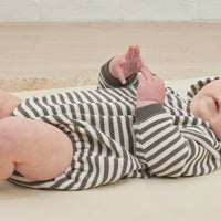Quincy Mae Waffle Hooded Bubble Romper | Charcoal Stripe