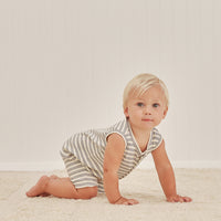 Quincy Mae Ribbed Henley Romper | Ocean Stripe