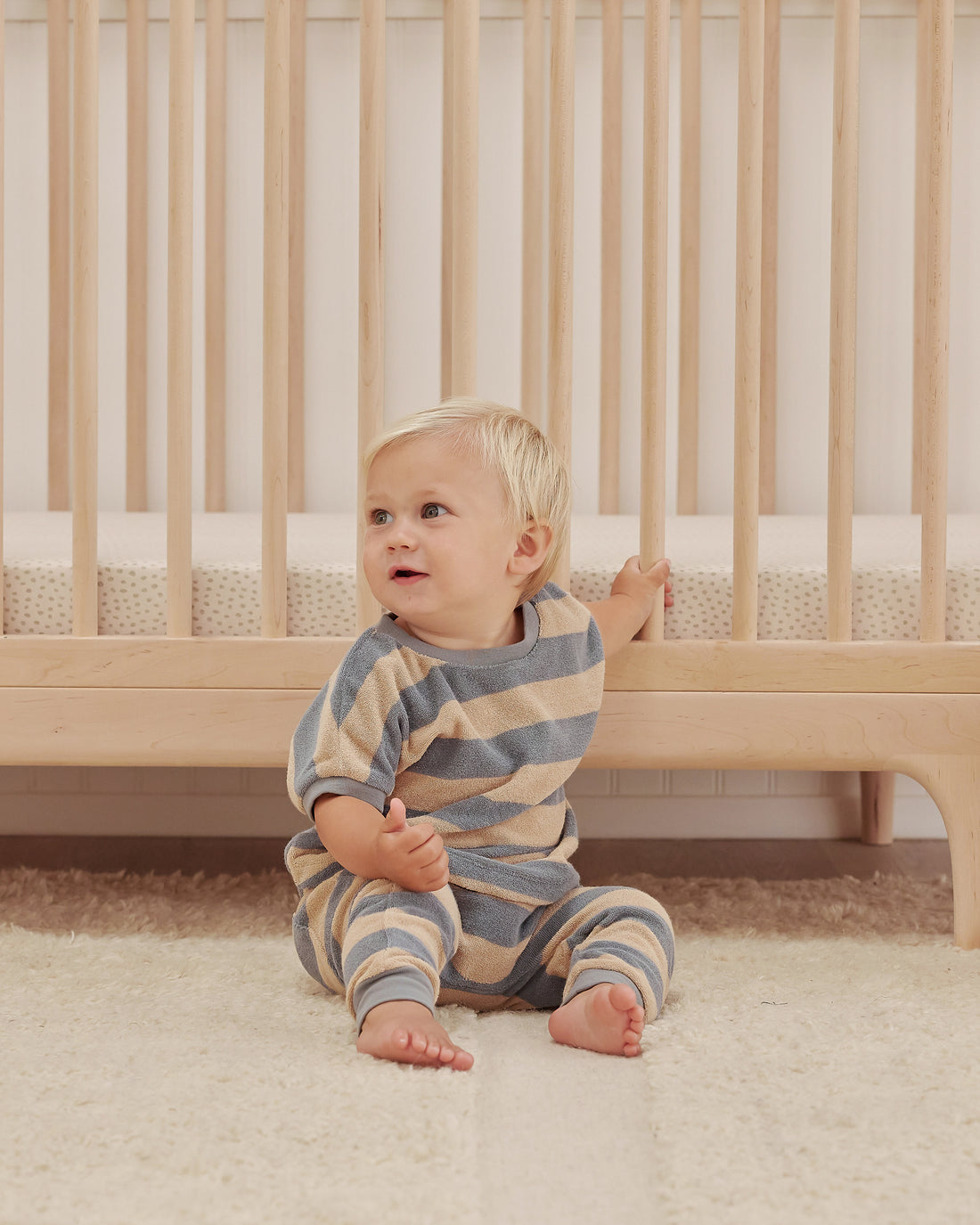 Quincy Mae Terry Tee Set | Ocean + Latte Stripe