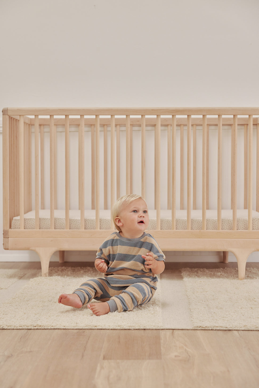 Quincy Mae Terry Tee Set | Ocean + Latte Stripe