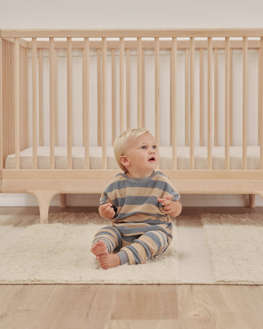 Quincy Mae Terry Tee Set | Ocean + Latte Stripe