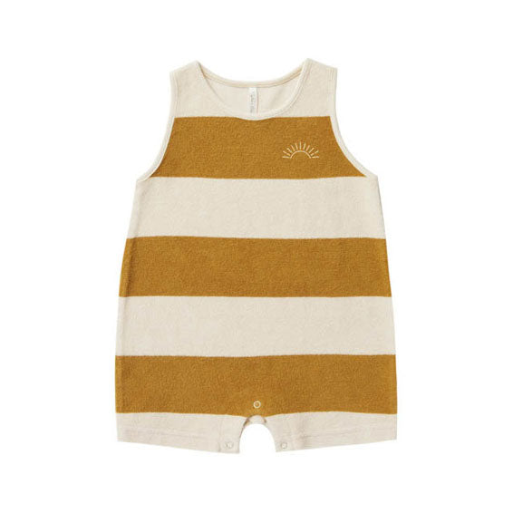 Rylee and Cru Terry Sleeveless Romper | Gold Stripe