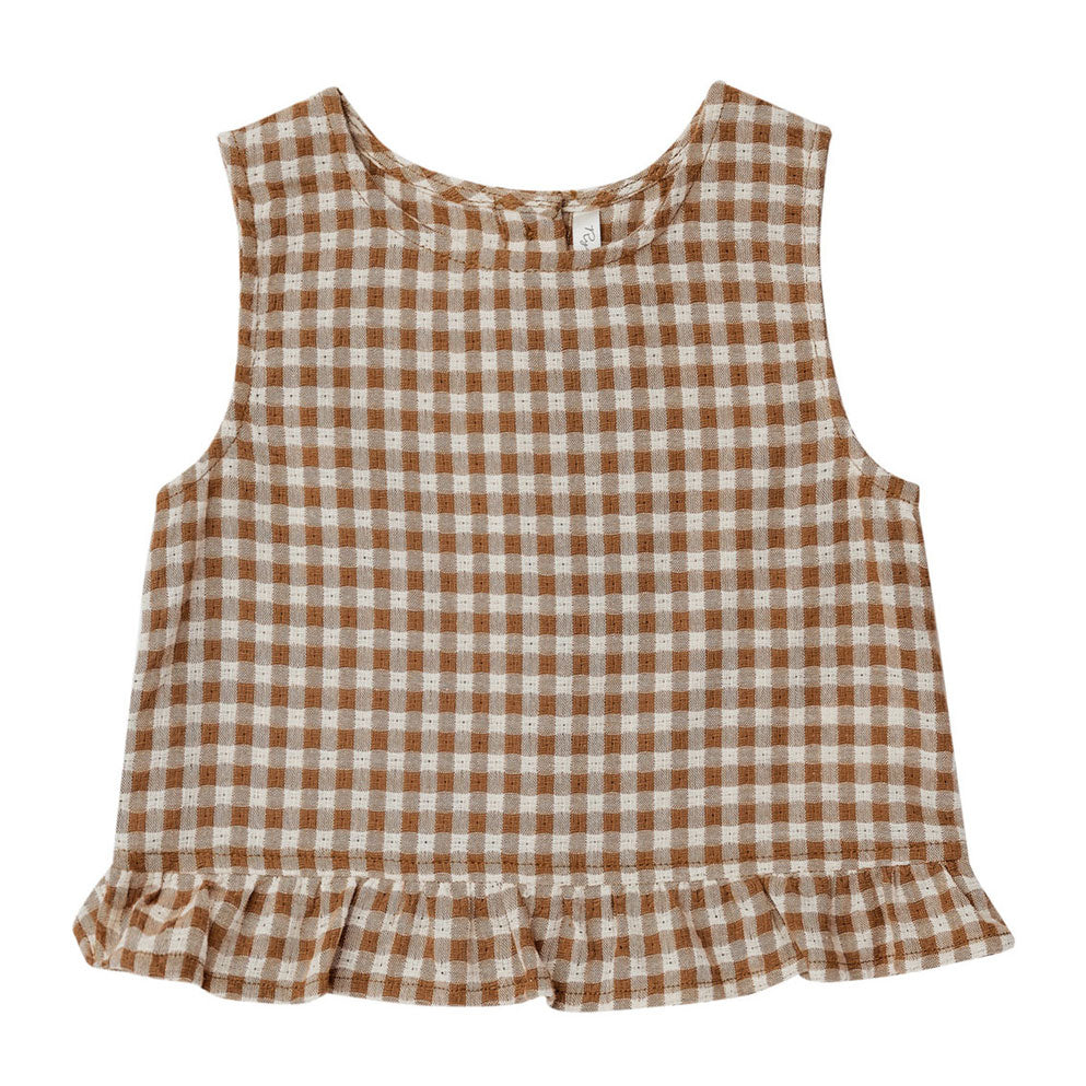 Rylee and Cru Camel Gingham Oceanside Top