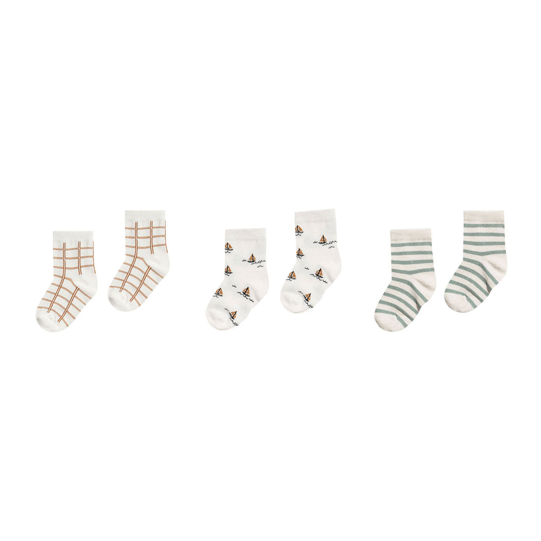 Rylee and Cru Bronze + Sailboat + Sea Printed Ankle Socks