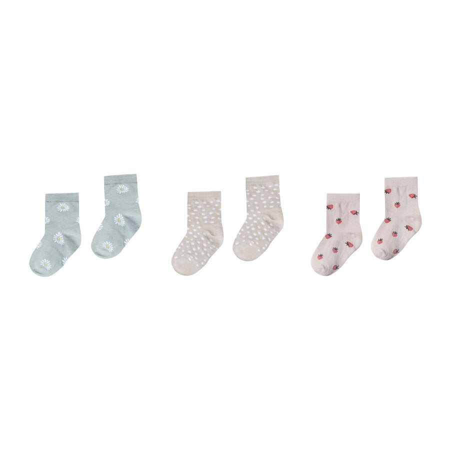 Rylee and Cru Daisy+ Micro Dot + Strawberry Printed Ankle Socks
