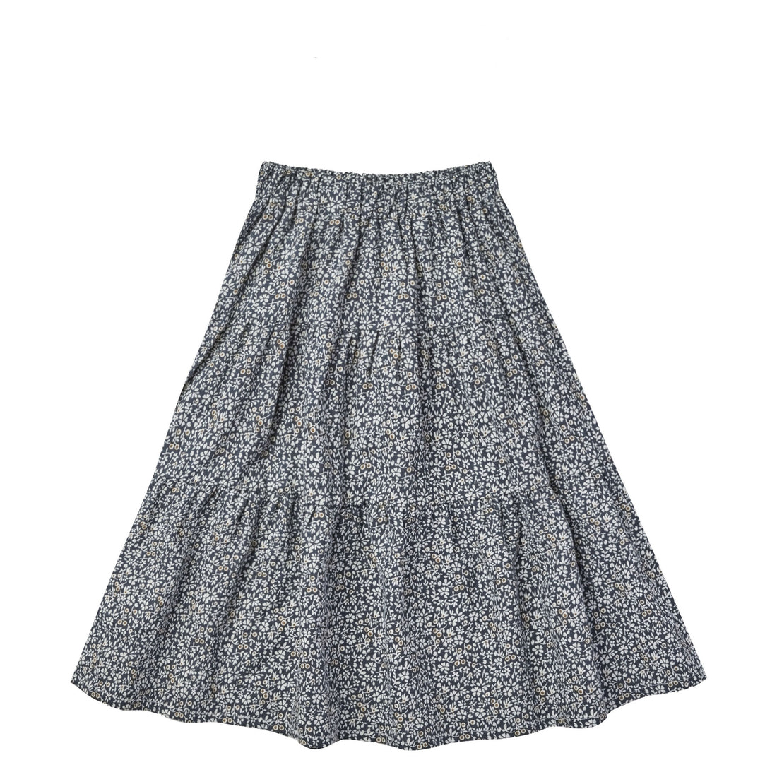 Rylee and Cru Tiered Midi Skirt || Blue Floral