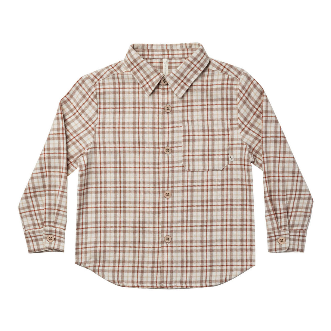 Rylee and Cru Long Sleeve Collared Shirt || Mocha Plaid