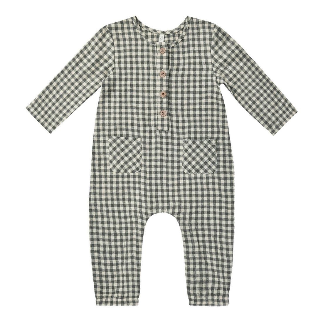Rylee and Cru Long Sleeve Woven Jumpsuit || Marine Gingham