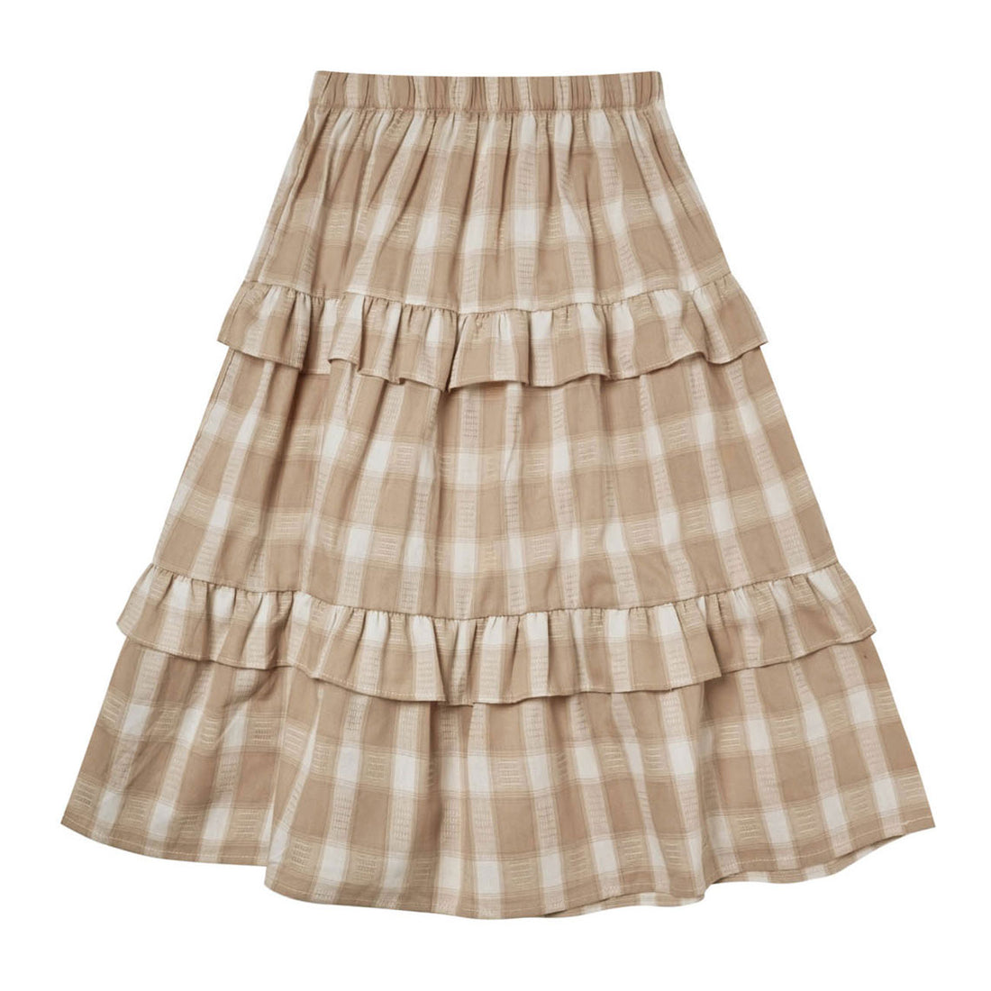 Rylee and Cru  Ruffle Midi Skirt|Putty Plaid