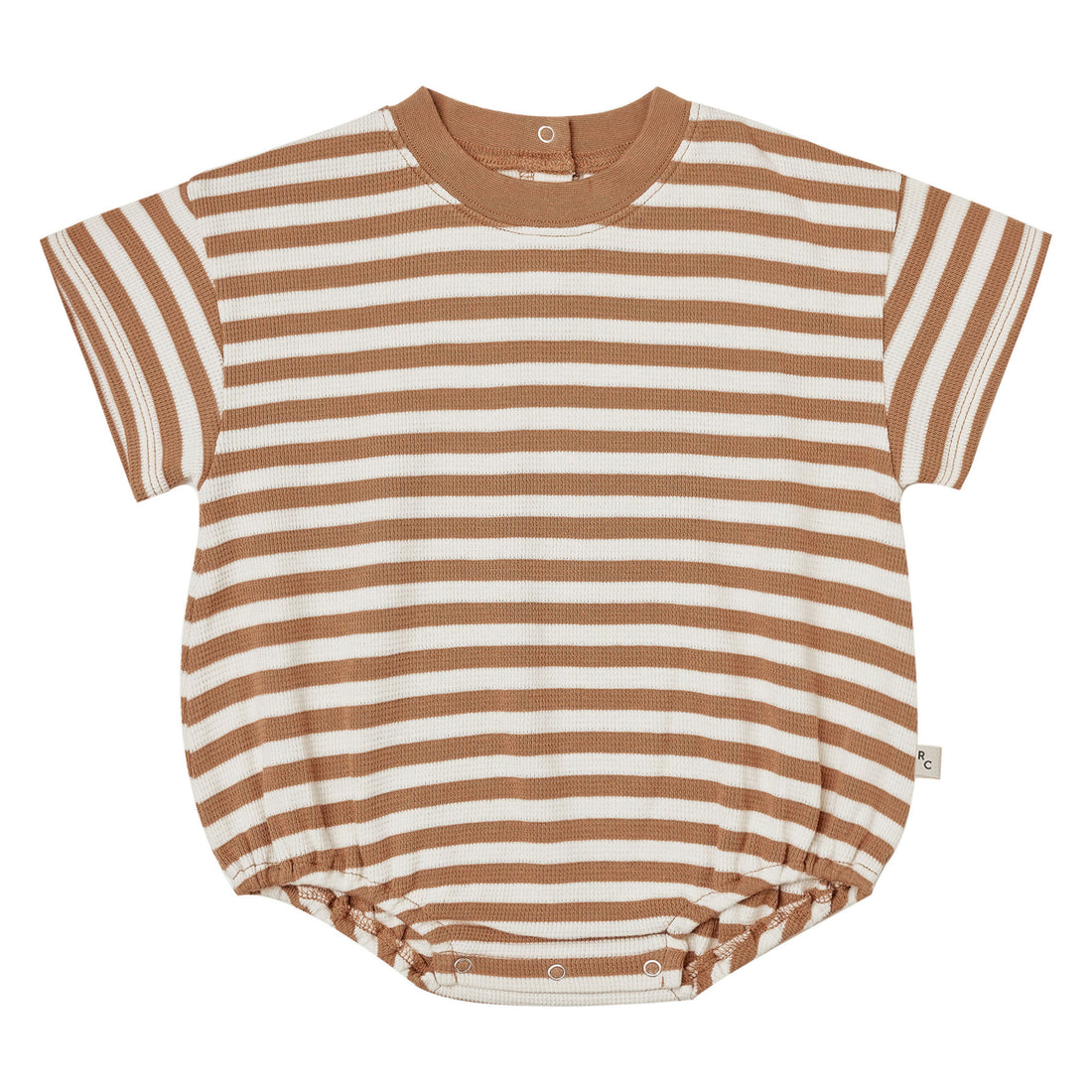 Rylee and Cru Relaxed Short Sleeve Bubble Romper || Camel Stripe
