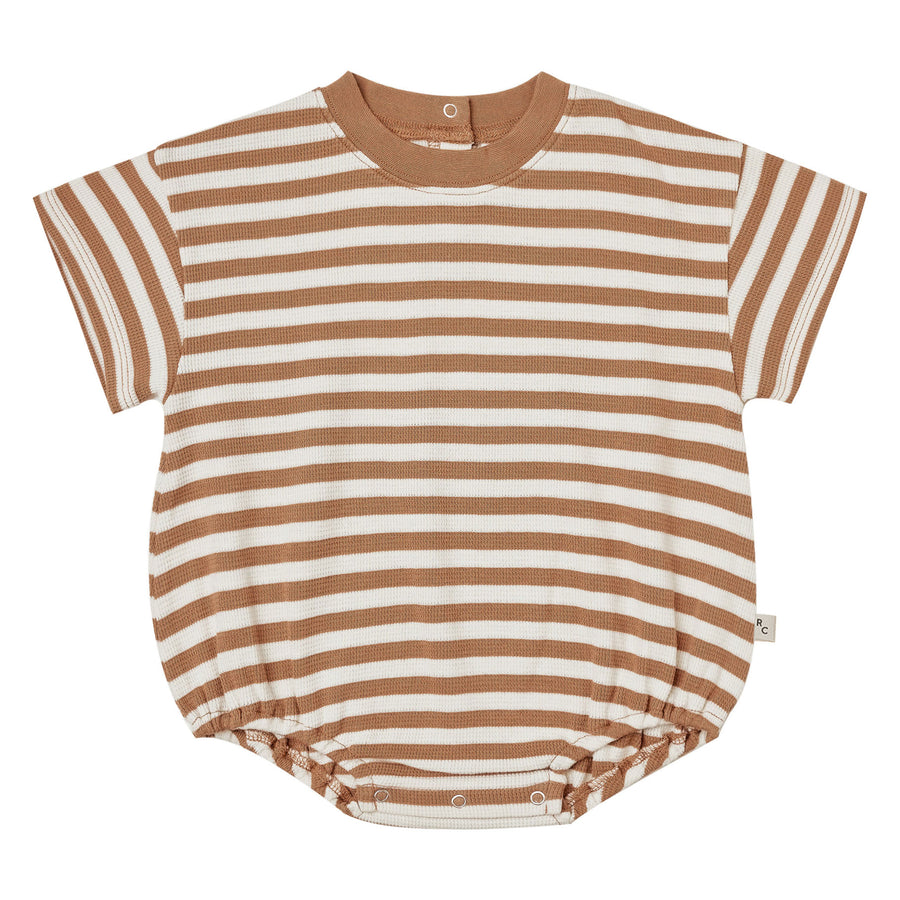 Rylee and Cru Relaxed Short Sleeve Bubble Romper || Camel Stripe