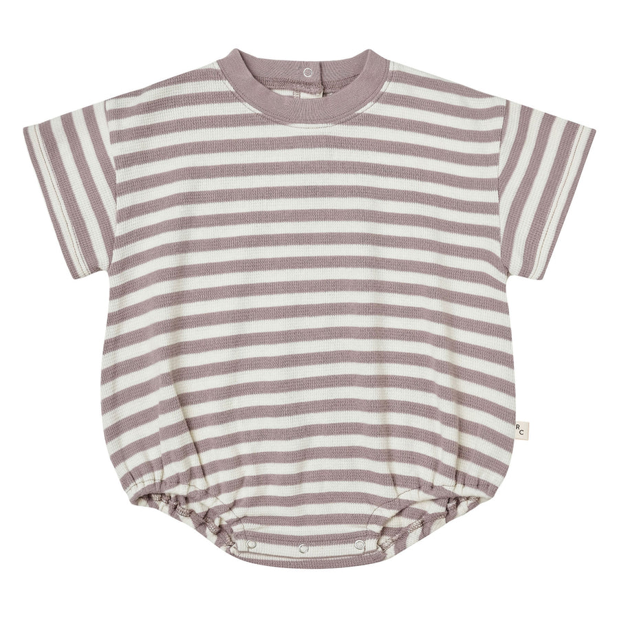 Rylee and Cru Relaxed Short Sleeve Bubble Romper || Purple Stripe