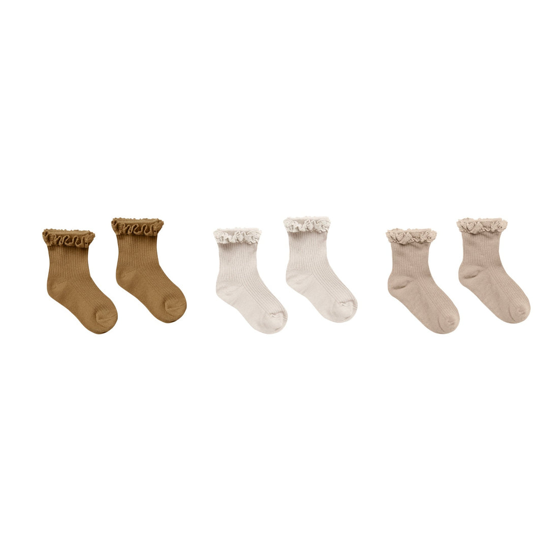 Rylee and Cru Ruffle Socks, 3 Pack || Putty, Ivory, Chartreuse