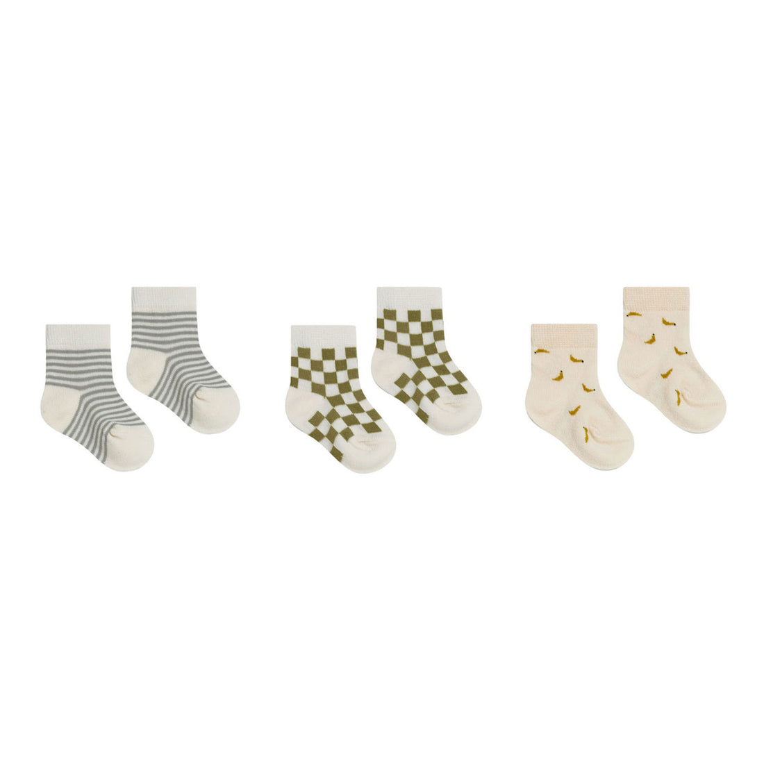 Rylee and Cru  Pool Stripe, Olive Check, Bananas Printed Socks